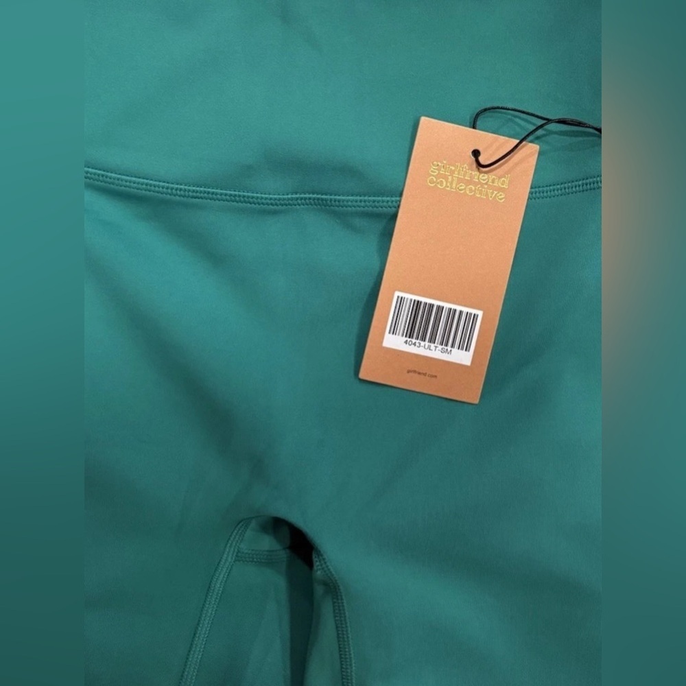 Girlfriend Collective Bike Shorts High Rise Compressive Teal Green S - Picture 3 of 5